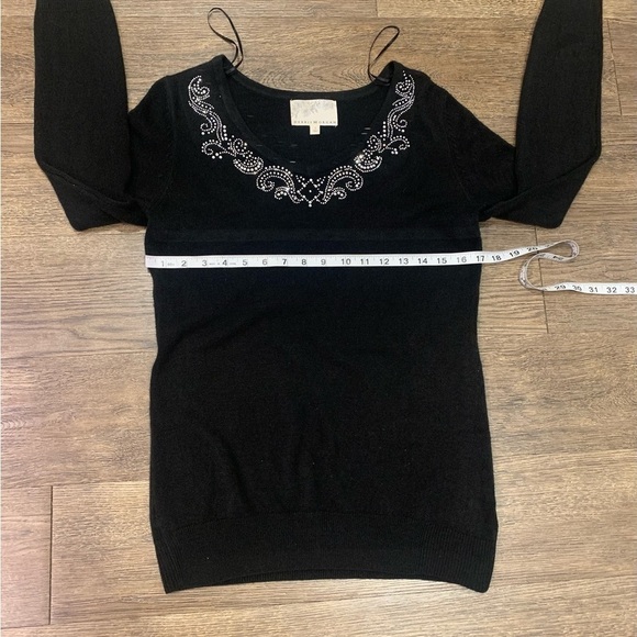 Debbie Morgan Women's Size Small Black V Neck Rhinestone Sweater - Picture 9 of 10